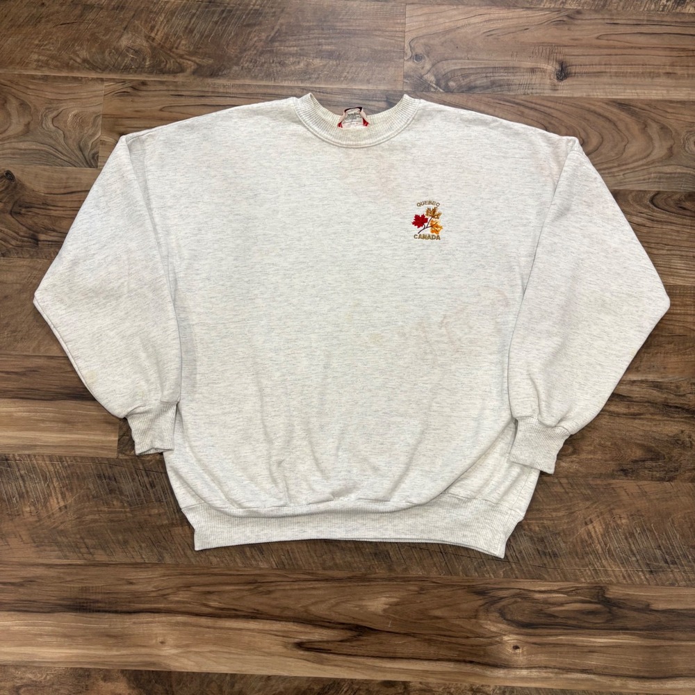 Vintage Y2K Quality Goods Sweatshirt Men XL Grey Quebec Canada Embroidered 90s